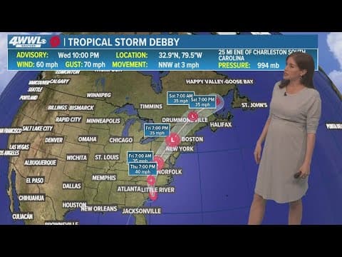 Wednesday 10PM Tropical Update: TS Debby moving up East Coast