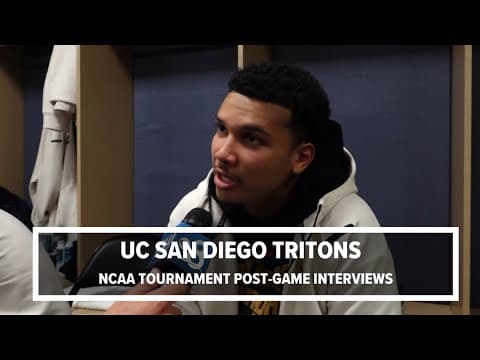 UC San Diego Triton basketball players locker room interviews after loss to Michigan in Tournament