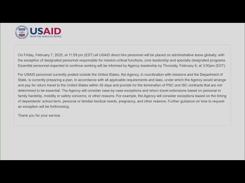 USAID employees placed on administrative leave, website says