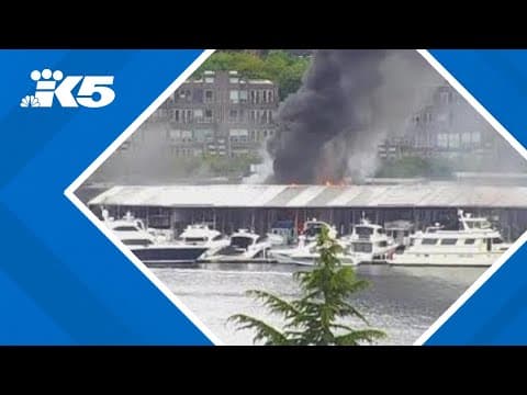 Boat marina catches fire on Lake Union in Seattle