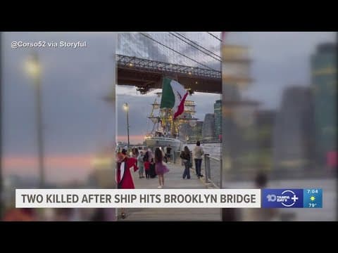 Mexican tall ship strikes Brooklyn Bridge, snapping masts and killing 2 crew members