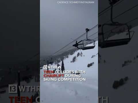 Teen wipes out at skiing competition by crashing into chairlift