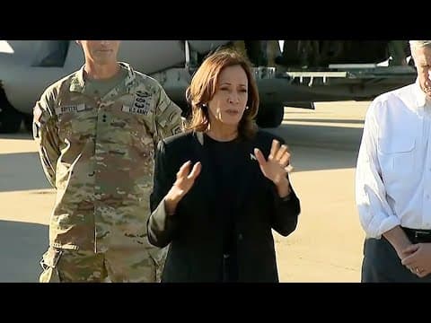 Kamala Harris speaks to media after briefing in North Carolina