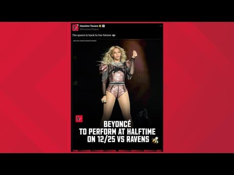 Beyoncé to perform halftime show at Texans game against Ravens on Christmas Day