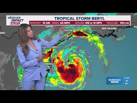 Tropical Storm Beryl 11 a.m. Update: Beryl slowly strengthen as it approaches Texas coast