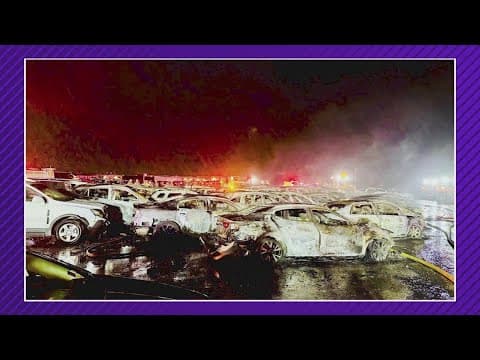 Fire damages nearly 60 cars at auto auction facility in North Texas