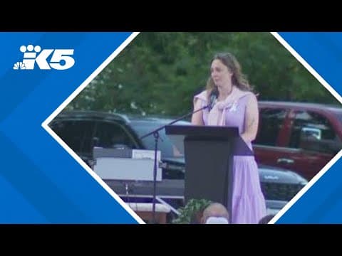 Whitney Decker speaks at daughters' memorial in Wenatchee