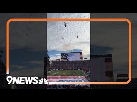 Military helicopter flyover at Denver Broncos’ Empower Field at Mile High on Dec. 31, 2023