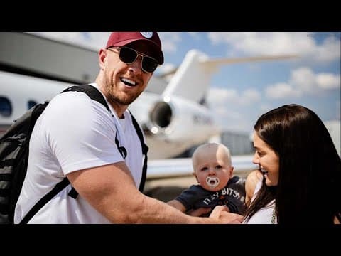 JJ and Kealia Watt arrive in Houston with baby Koa for Ring of Honor induction