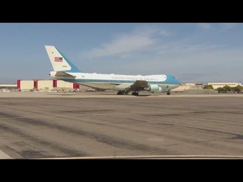 Air Force One lands at NAS North Island ahead of meeting with Australian and UK Prime Ministers