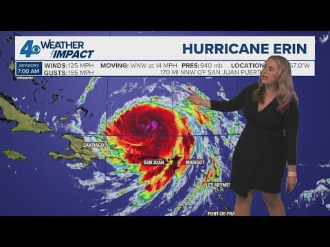 Sunday 7 AM Tropical Update: Erin weakens slightly, still a Cat. 3 storm north of Puerto Rico