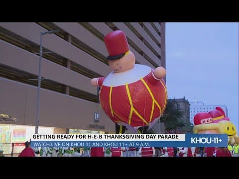Floats line up ahead of the 75th annual H-E-B Thanksgiving parade