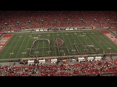 Ohio State Marching Band performs 'Script Ohio' at halftime during Minnesota game