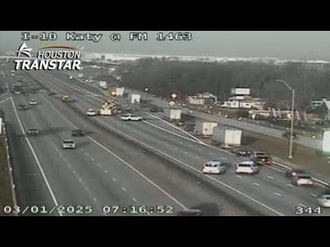Katy Freeway westbound near Katy Mills Mall shut down by wreck, hazmat cleanup