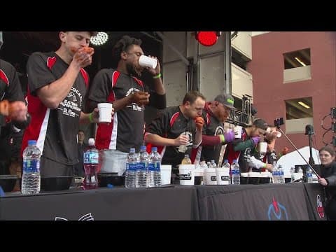 Joey Chestnut prepares to win his 9th St. Elmo's shrimp cocktail eating competition