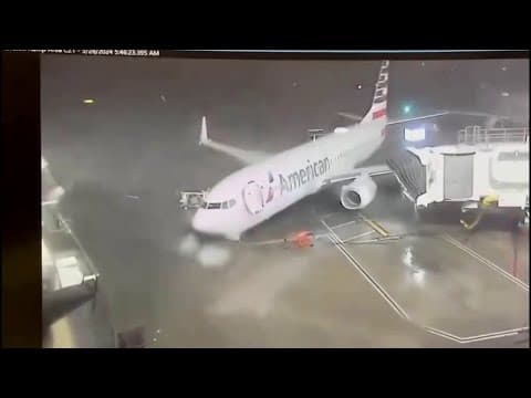 WATCH: Powerful winds move American Airlines plane at North Texas airport