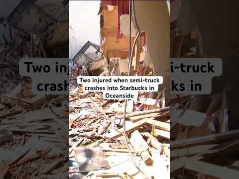 Two people injured when semi truck crashes into Starbucks in Oceanside. #news #traffic #truck