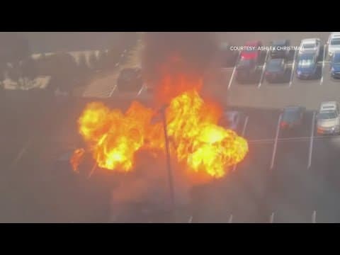 Ruptured fuel tank leads to car explosion in Arlington parking lot