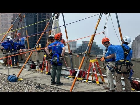 Volunteers plunge from Columbus building to raise awareness for child sex trafficking victims
