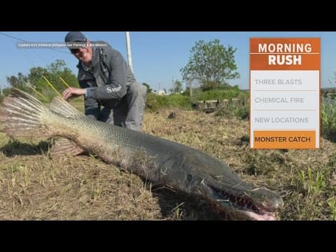 A fisherman catches a 153-pound alligator gar