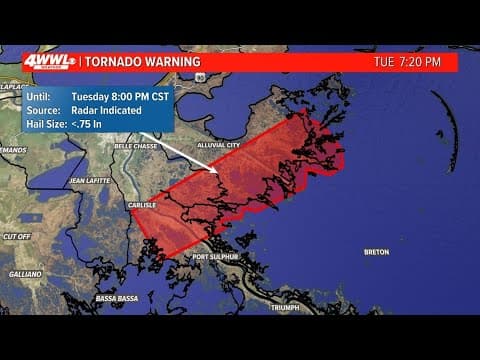 Tornado Warning issued for areas in Plaquemines, St. Bernard until 8:00 PM