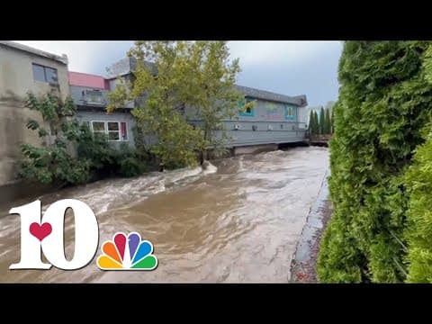 West Prong Little Pigeon River roars in Gatlinburg as Helene passes through East Tennessee