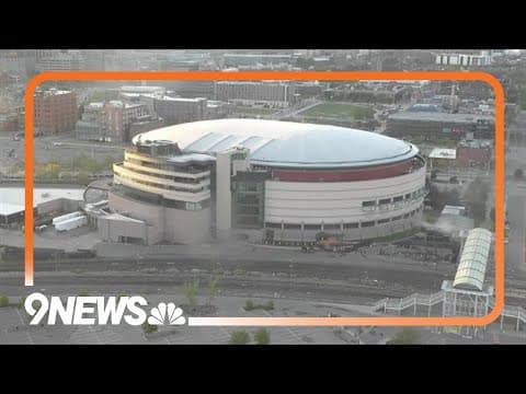 A close look at how crews change the lights on Ball Arena