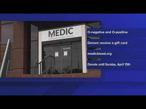 MEDIC Blood Center offering e-gift cards for O-type blood donations after seeing 'very high' demand