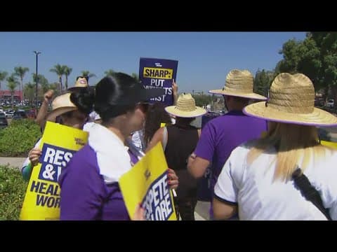 Sharp Healthcare workers picket outside Sharp Grossmont Hospital