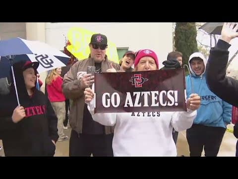Aztecs fans gather on campus to send basketball team off to Houston