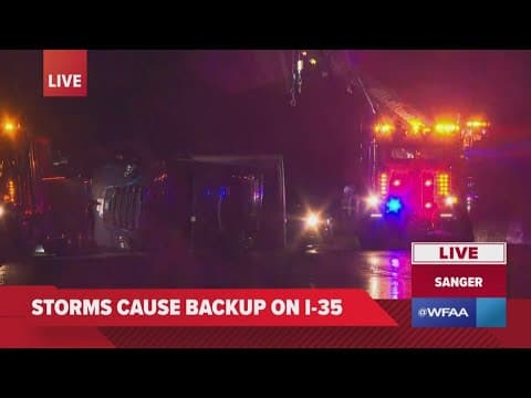 Severe storms result in overturned 18-wheeler, shut down traffic on I-35