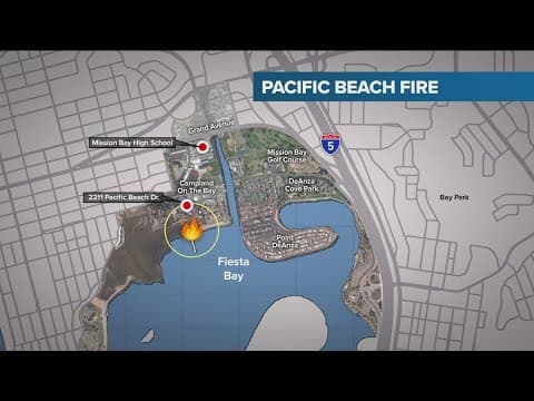 Firefighters battle structure fire burning near Campland on the Bay in Pacific Beach