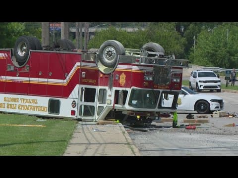 Firetruck rolls over on its way to fatal crash, 4 firefighters injured
