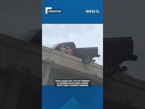Truck hangs off ramp on Houston freeway as heavy rains move through #shorts