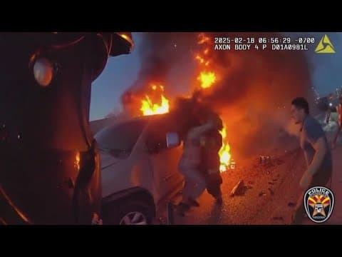 First responders save woman from burning car | Caught on camera