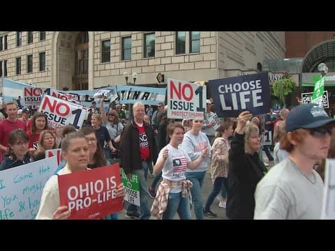 Anti-abortion advocates march in downtown Columbus; encourage people to vote no on Issue 1