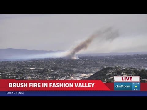 Fire crews battling brush fire near Fashion Valley in San Diego on Tuesday