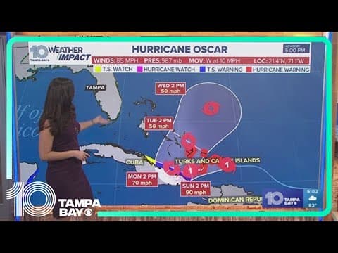 Oscar strengthens into Category 1 hurricane near the Bahamas