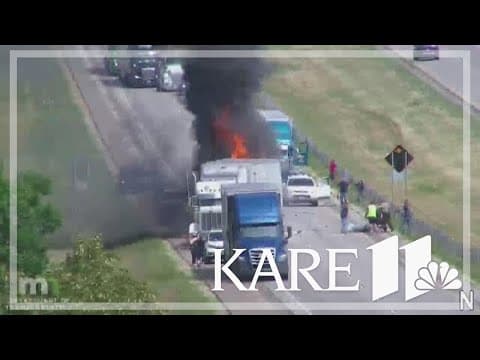 Traffic camera shows explosion of flames in vehicle fire that closed I-35