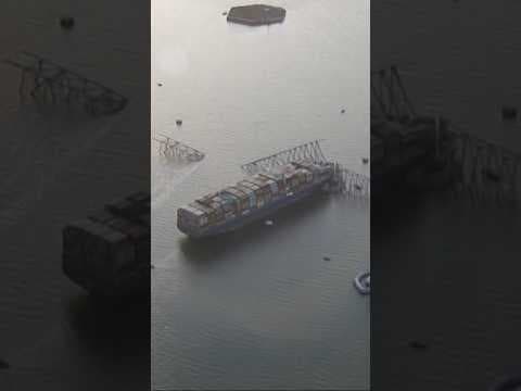 Aerial footage of the collapsed Francis Scott Key Bridge in Baltimore