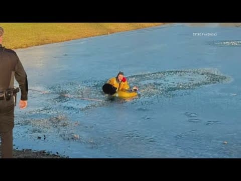 Delaware County firefighters rescue child who fell through icy retention pond in Galena