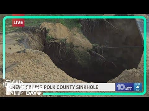 Crews begin filling sinkhole in Polk County family's front yard