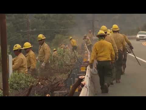 Line wildfire burns through Southern California mountain area