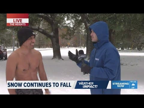 Shirtless runner braves the Houston snow