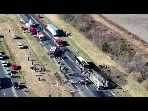 Drone footage shows Ohio bus crash that left 6 dead, more than a dozen injured