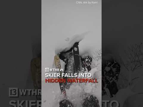 Skier falls into hidden waterfall and hot spring in Japan