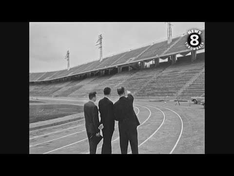 Inspecting Balboa Stadium ahead of Billy Graham appearance in San Diego, 1964