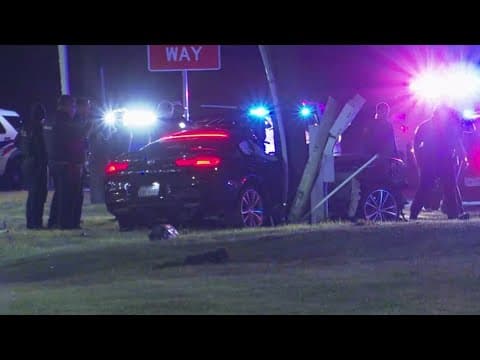Chase ends as car slams into utility pole, trapping passenger along North Freeway, HCSO says