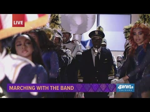 Marching with the Band | Morris Jeff's Pelicans Marching Band schools WWL's Whitney Miller & Malik M