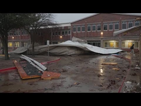 Portion of roof torn off Plano High School's athletic building